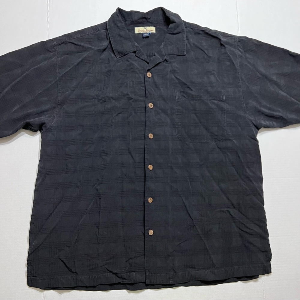 Tommy Bahama Shirt Mens Extra Large Black Button Up Camp Silk Marlin